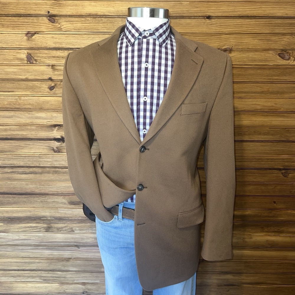 Harold Powell 100% Cashmere Blazer Sport Coat Mens Size 44T Brown Jacket